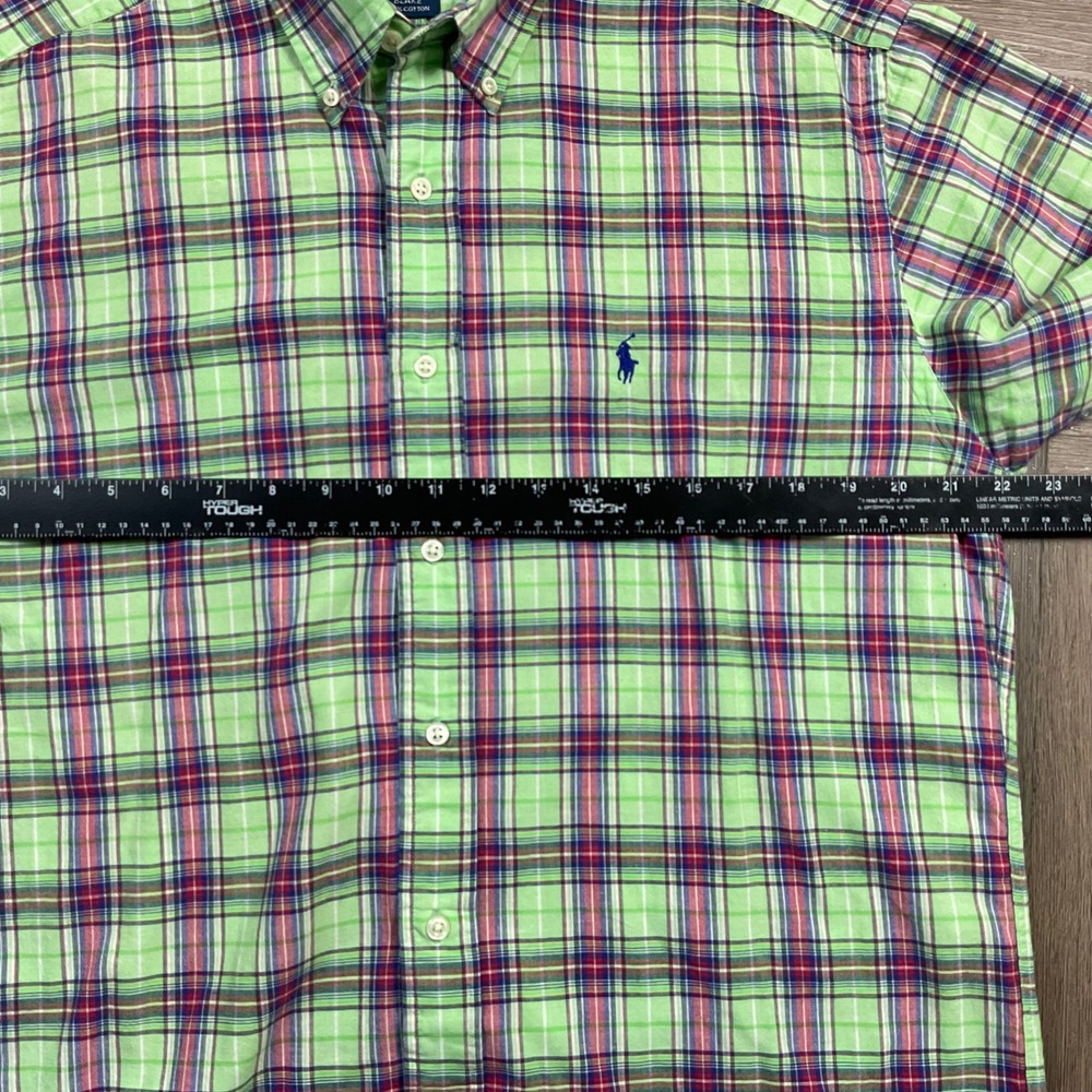 Vintage Ralph Lauren Blake Plaid Short Shirt Mens Medium Green Red Preppy Classy - Picture 6 of 7